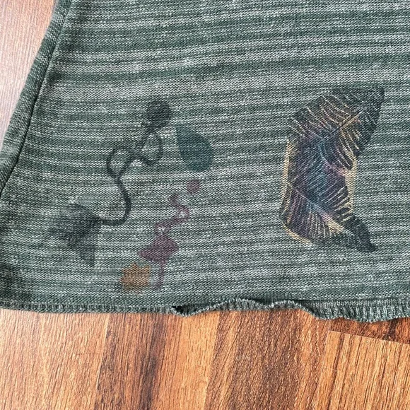 Blue Fish hand painted cotton linen blend green roll neck sweater One Size EUC